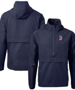 Men's Boston Red Sox  Cutter & Buck Navy Americana Logo Charter Eco Knit Recycled Anorak Half-Zip Jacket