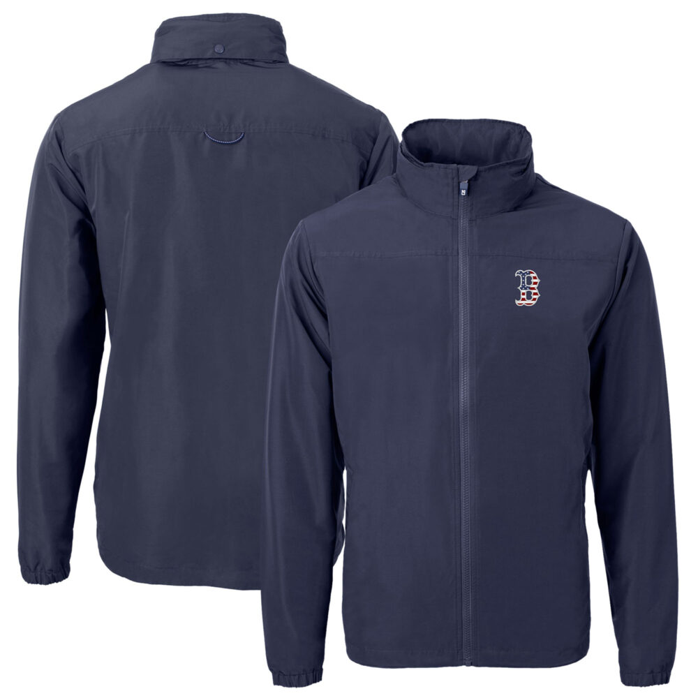 Men's Boston Red Sox  Cutter & Buck Navy Americana Logo Charter Eco Knit Recycled Full-Zip Jacket