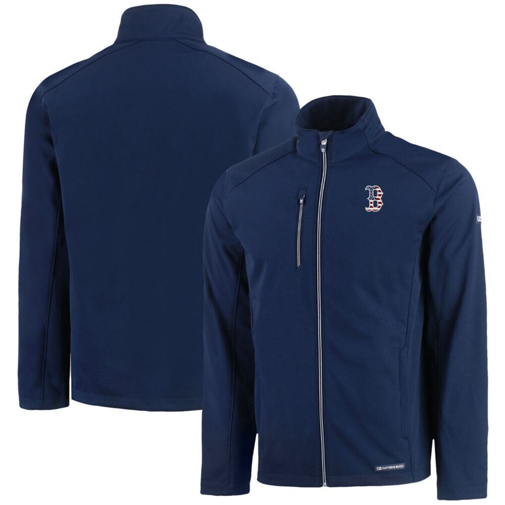 Men's Boston Red Sox  Cutter & Buck Navy Americana Logo Evoke Eco Softshell Recycled Full-Zip Jacket