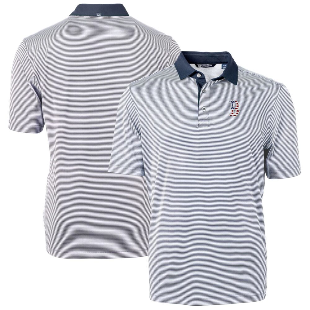 Men's Boston Red Sox  Cutter & Buck Navy Americana Logo Virtue Eco Pique Stripe Recycled Polo