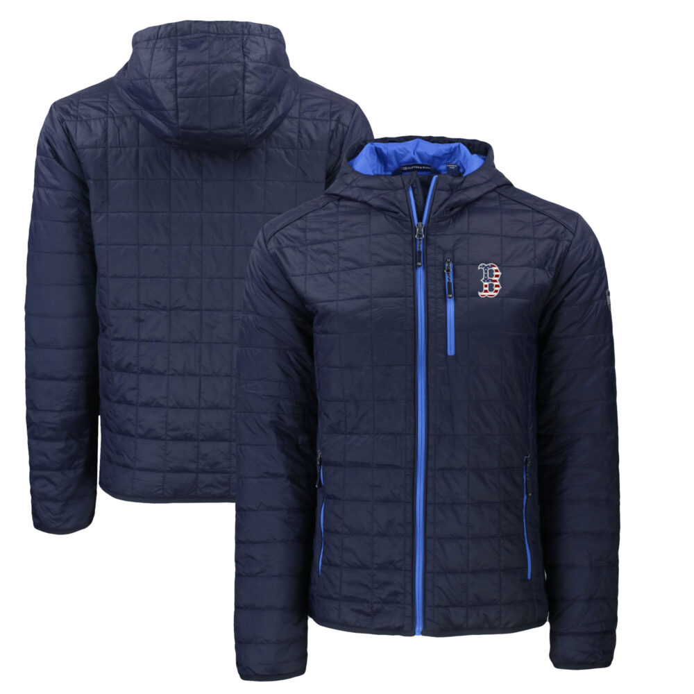 Men's Boston Red Sox  Cutter & Buck Navy Americana Rainier Primaloft Eco Full-Zip Hooded Jacket