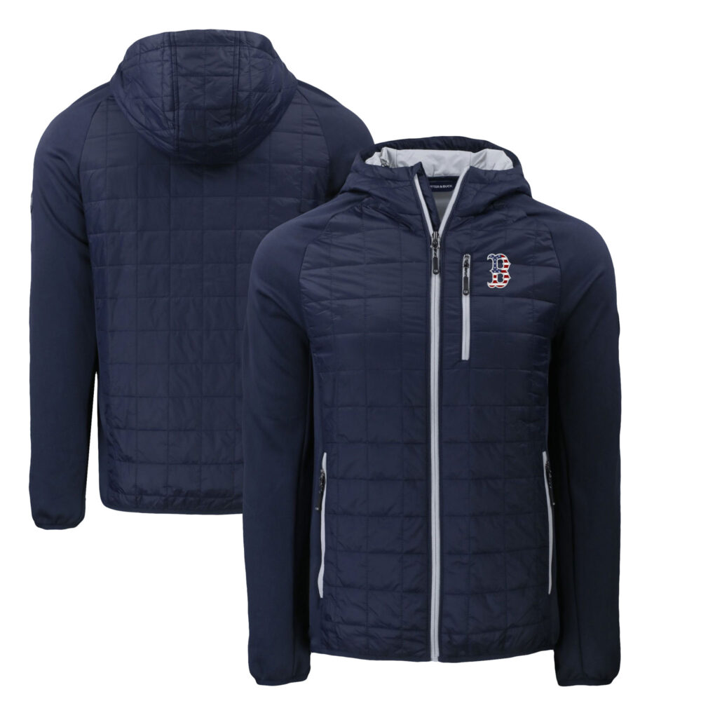 Men's Boston Red Sox  Cutter & Buck Navy Americana Rainier Primaloft Eco Raglan Full-Zip Hybrid Jacket