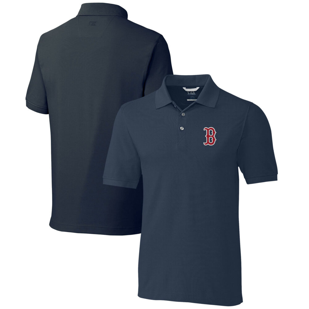 Men's Boston Red Sox  Cutter & Buck Navy Big & Tall Advantage Tri-Blend Pique Polo