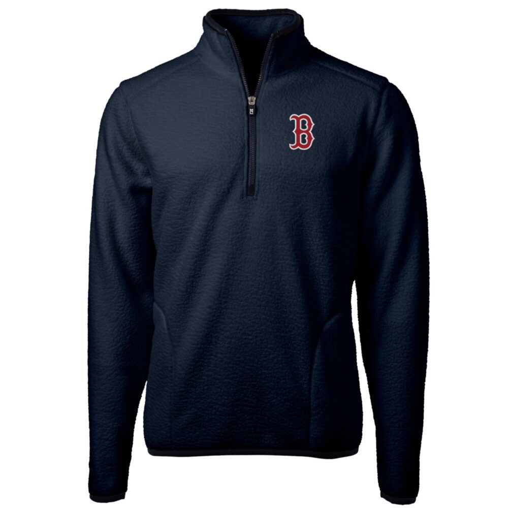 Men's Boston Red Sox Cutter & Buck Navy Big & Tall Cascade Eco Sherpa Fleece Quarter-Zip Pullover Jacket