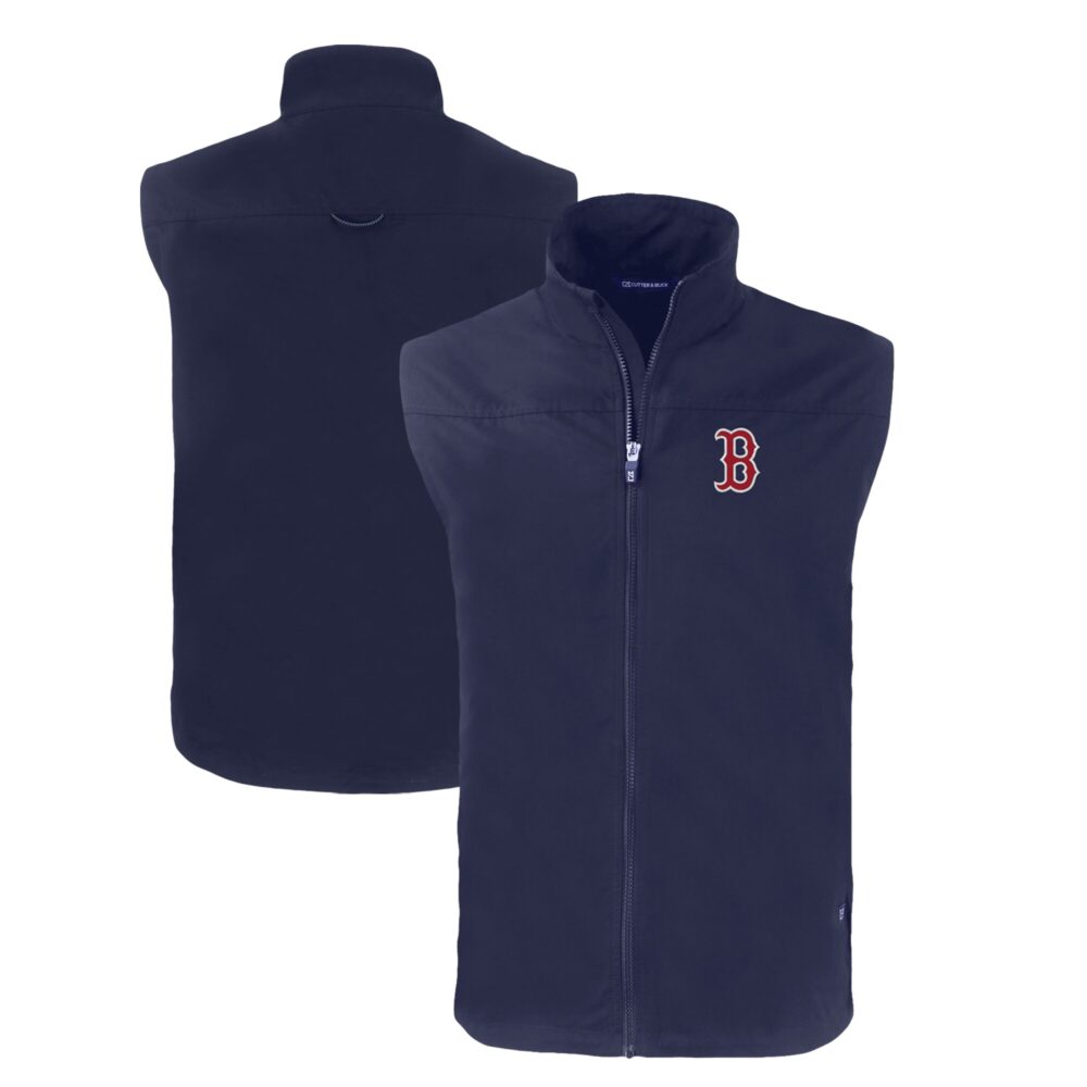 Men's Boston Red Sox  Cutter & Buck Navy Big & Tall Charter Eco Full-Zip Vest