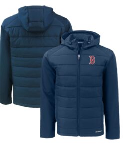 Men's Boston Red Sox  Cutter & Buck Navy Big & Tall Evoke Hybrid Eco Softshell Recycled Full-Zip Hoodie
