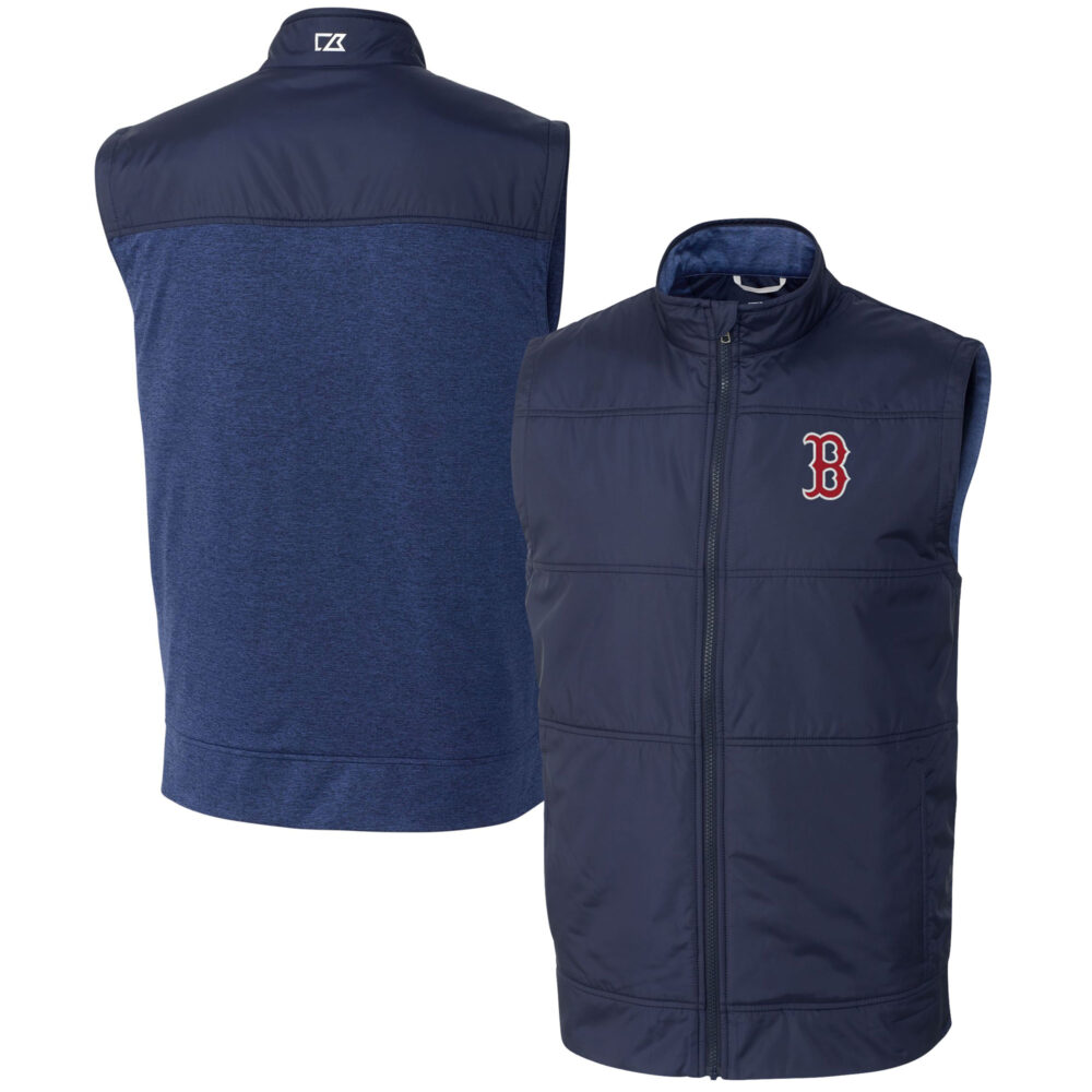 Men's Boston Red Sox  Cutter & Buck Navy Big & Tall Stealth Hybrid Quilted Windbreaker Full-Zip Vest