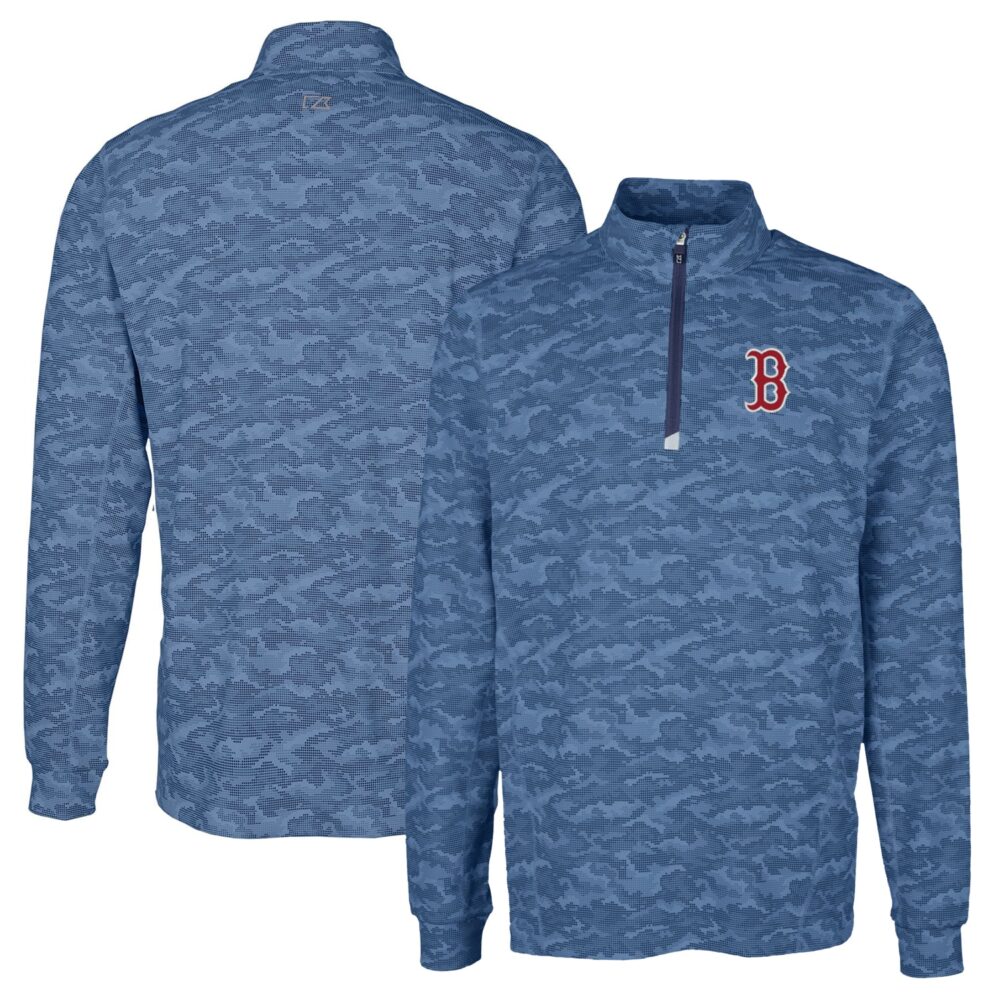 Men's Boston Red Sox Cutter & Buck Navy Big & Tall Traverse Camo Print Stretch Quarter-Zip Pullover Top