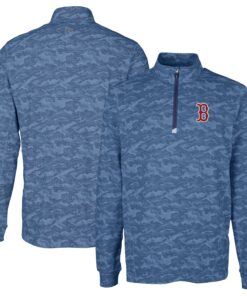Men's Boston Red Sox Cutter & Buck Navy Big & Tall Traverse Camo Print Stretch Quarter-Zip Pullover Top