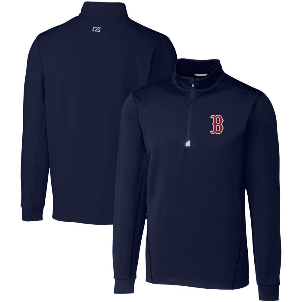 Men's Boston Red Sox  Cutter & Buck Navy Big & Tall Traverse Stretch Quarter-Zip Pullover Top