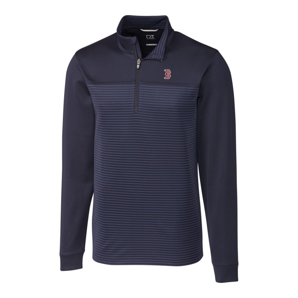 Men's Boston Red Sox Cutter & Buck Navy Big & Tall Traverse Stripe Half-Zip Pullover Jacket