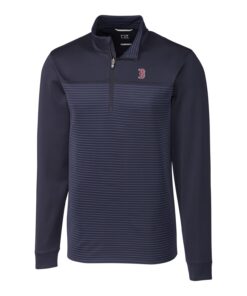 Men's Boston Red Sox Cutter & Buck Navy Big & Tall Traverse Stripe Half-Zip Pullover Jacket
