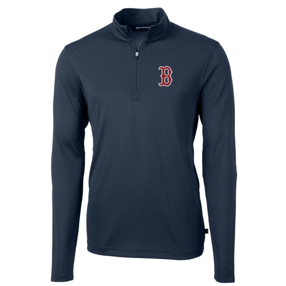 Men's Boston Red Sox Cutter & Buck Navy Big & Tall Virtue Eco Pique Quarter-Zip Pullover Jacket