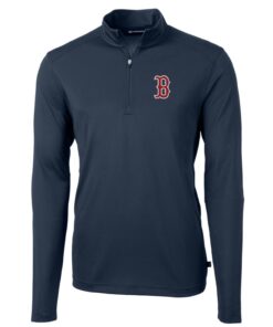 Men's Boston Red Sox Cutter & Buck Navy Big & Tall Virtue Eco Pique Quarter-Zip Pullover Jacket