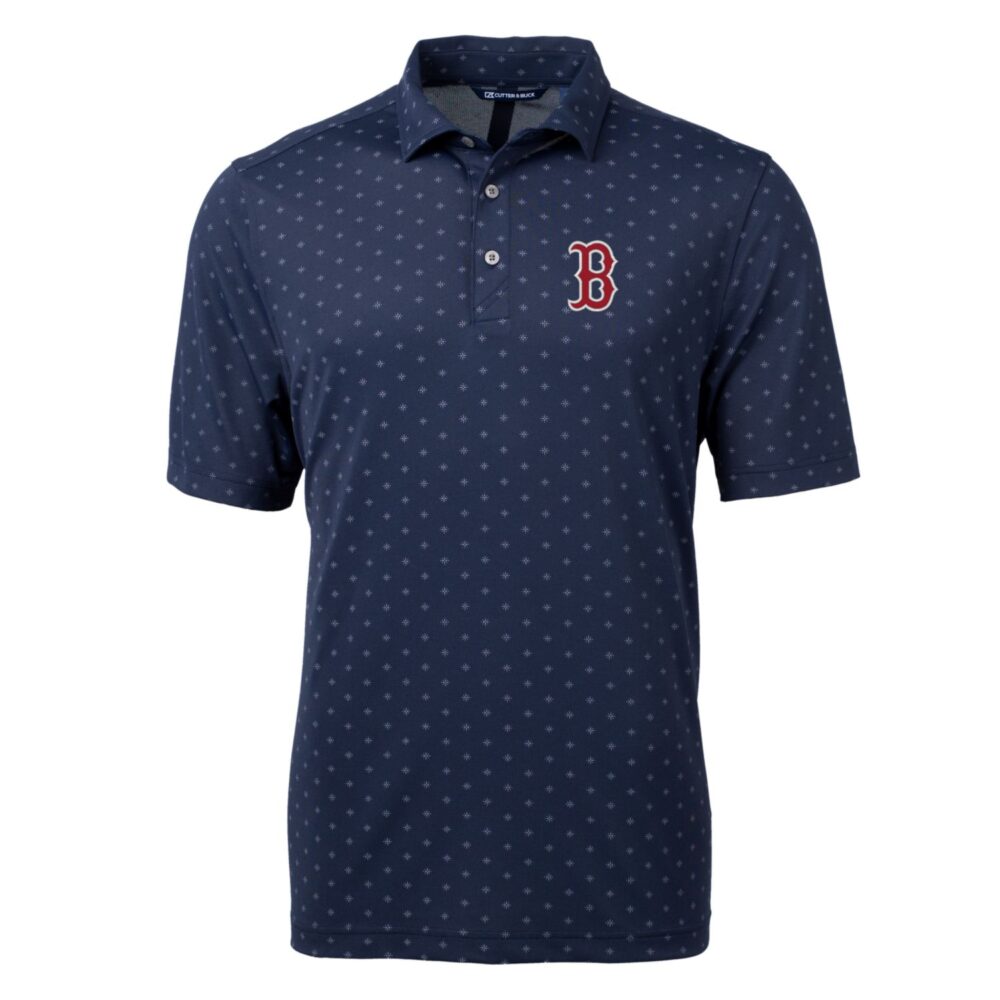 Men's Boston Red Sox Cutter & Buck Navy Big & Tall Virtue Eco Pique Tile Print Polo