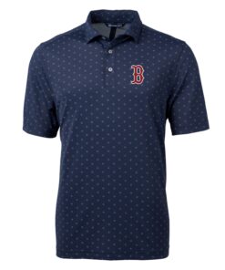 Men's Boston Red Sox Cutter & Buck Navy Big & Tall Virtue Eco Pique Tile Print Polo