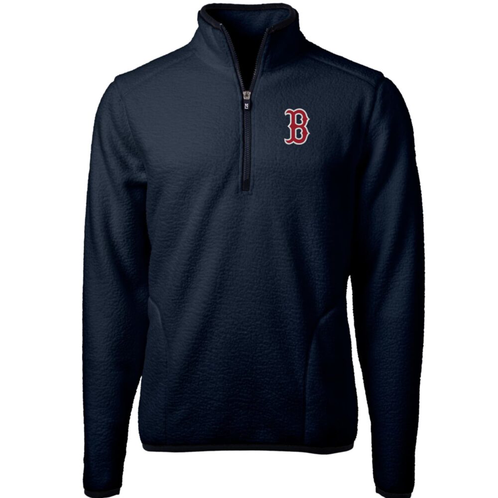 Men's Boston Red Sox Cutter & Buck Navy Cascade Eco Sherpa Fleece Quarter-Zip Pullover Jacket