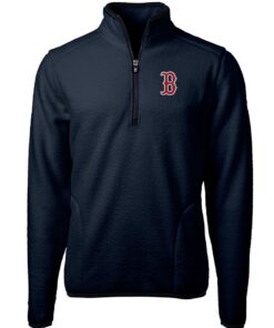 Men's Boston Red Sox Cutter & Buck Navy Cascade Eco Sherpa Fleece Quarter-Zip Pullover Jacket