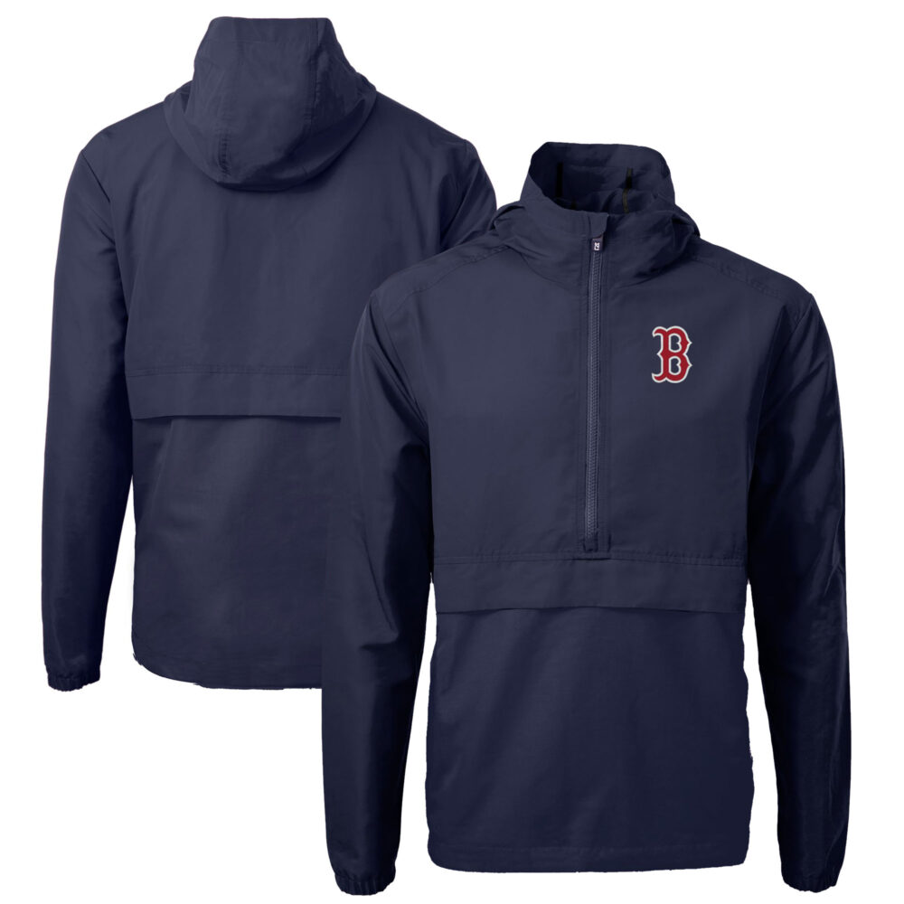 Men's Boston Red Sox Cutter & Buck Navy Charter Eco Recycled Half-Zip Anorak Jacket