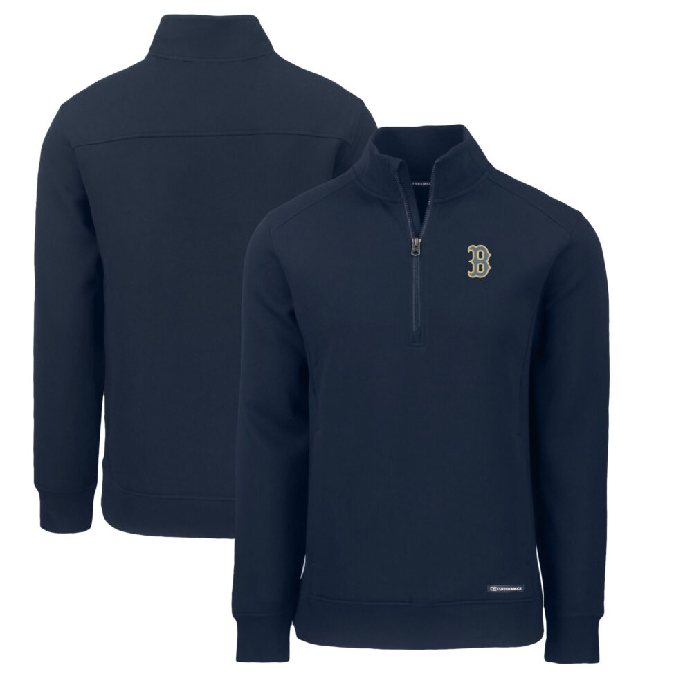 Men's Boston Red Sox  Cutter & Buck Navy City Connect Roam Eco Recycled Quarter-Zip Pullover