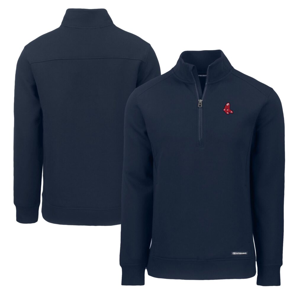 Men's Boston Red Sox  Cutter & Buck Navy Cooperstown Collection Roam Eco Recycled Quarter-Zip Pullover