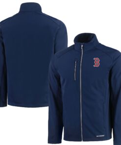 Men's Boston Red Sox Cutter & Buck Navy Evoke Eco Softshell Recycled Full-Zip Jacket