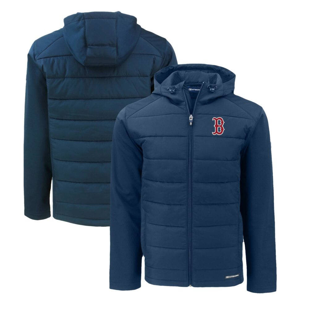 Men's Boston Red Sox  Cutter & Buck Navy Evoke Hybrid Eco Softshell Recycled Full-Zip Hoodie