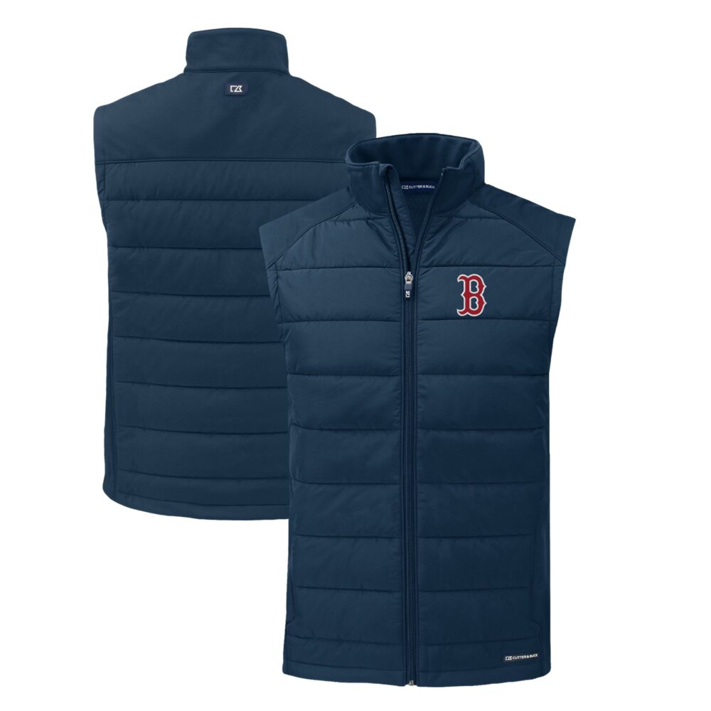 Men's Boston Red Sox  Cutter & Buck Navy Evoke Hybrid Eco Softshell Recycled Full-Zip Vest