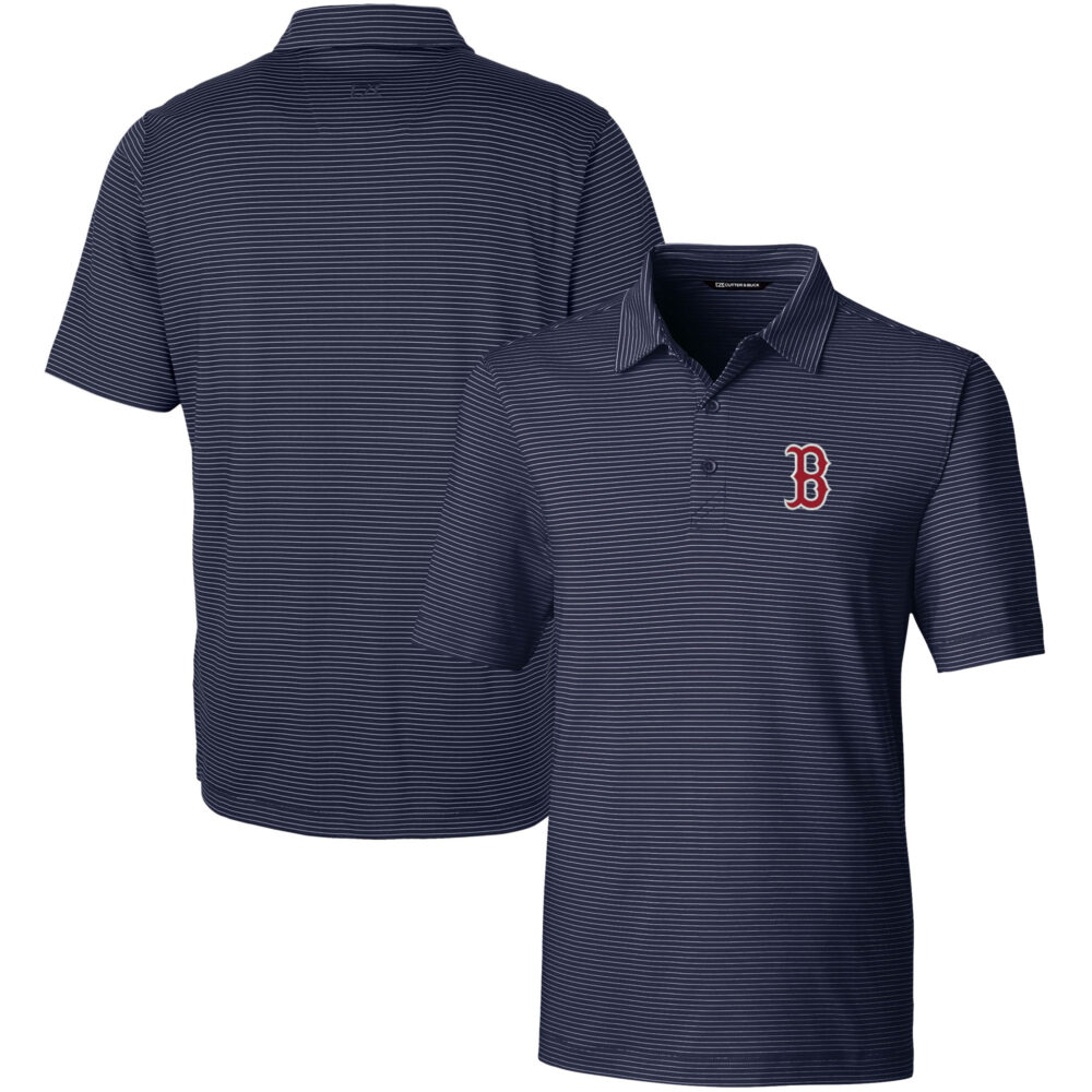 Men's Boston Red Sox  Cutter & Buck Navy Forge Pencil Stripe Stretch Polo