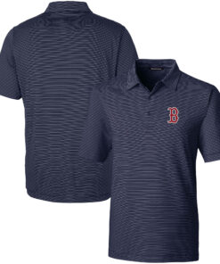 Men's Boston Red Sox  Cutter & Buck Navy Forge Pencil Stripe Stretch Polo