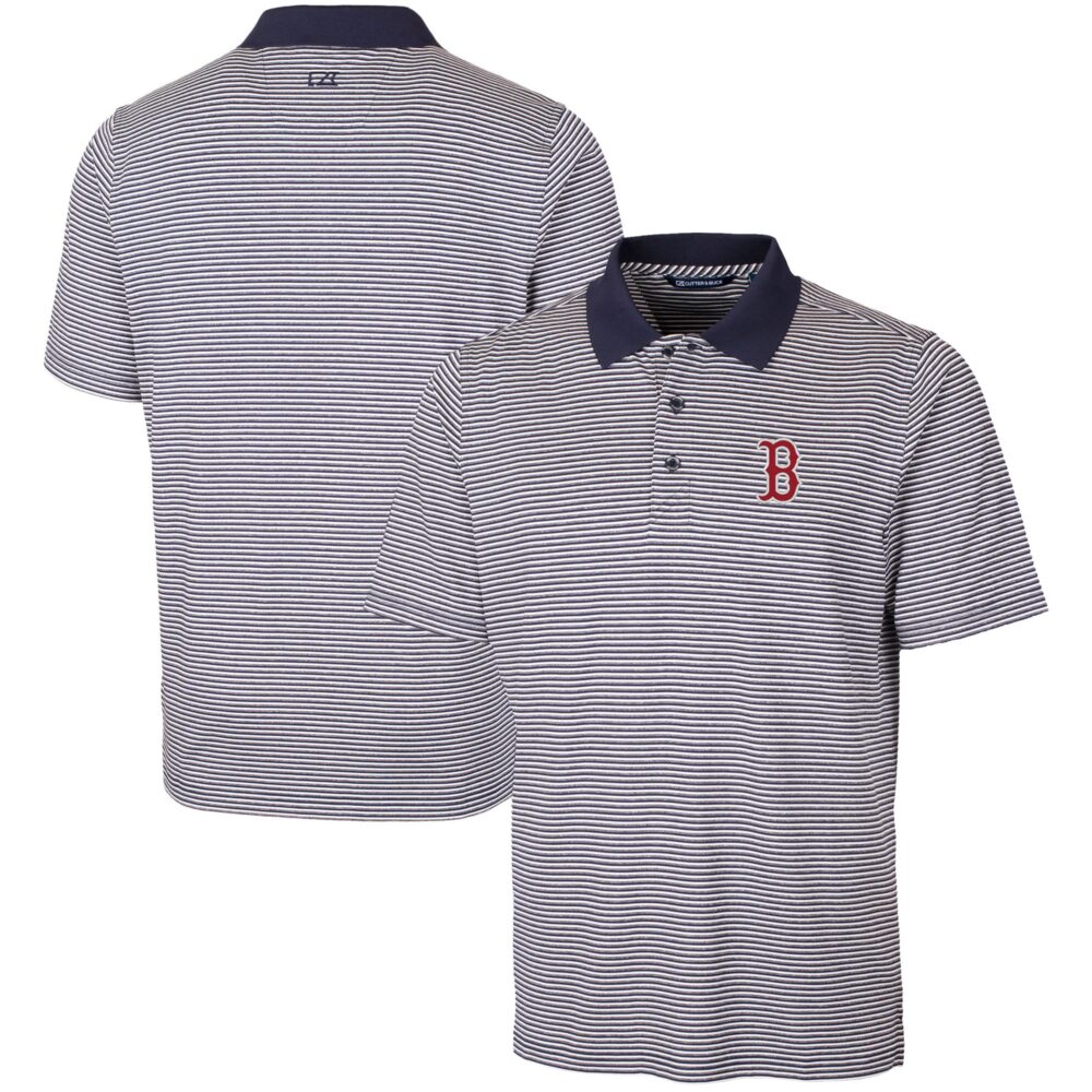 Men's Boston Red Sox  Cutter & Buck Navy Forge Tonal Stripe Stretch Polo