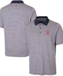 Men's Boston Red Sox  Cutter & Buck Navy Forge Tonal Stripe Stretch Polo