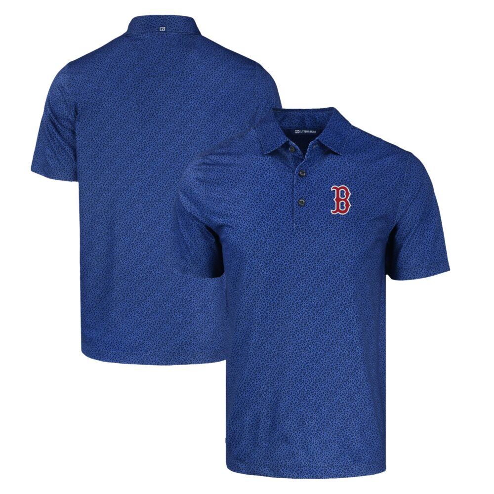 Men's Boston Red Sox  Cutter & Buck Navy Pike Eco Pebble Print Stretch Recycled Polo