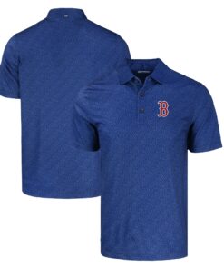 Men's Boston Red Sox  Cutter & Buck Navy Pike Eco Pebble Print Stretch Recycled Polo
