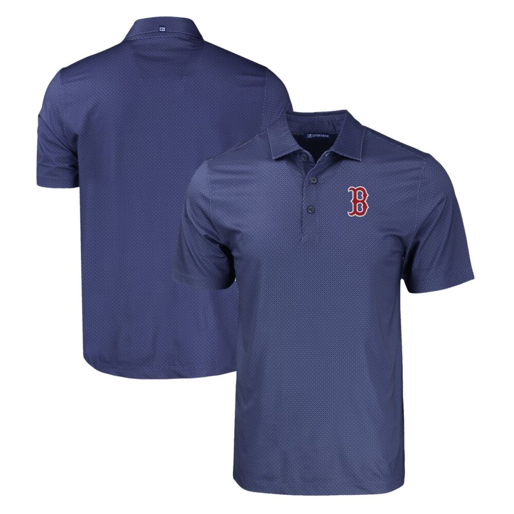 Men's Boston Red Sox  Cutter & Buck Navy Pike Eco Tonal Geo Print Stretch Recycled Polo