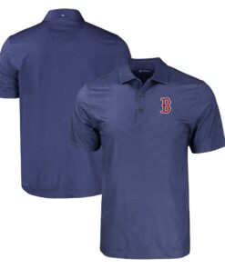 Men's Boston Red Sox  Cutter & Buck Navy Pike Eco Tonal Geo Print Stretch Recycled Polo