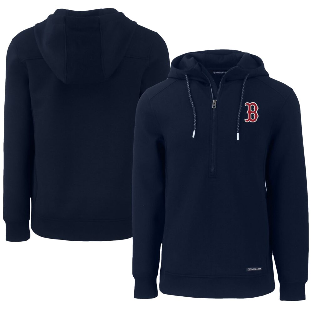 Men's Boston Red Sox  Cutter & Buck Navy Roam Eco Half-Zip Recycled Pullover Hoodie
