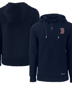 Men's Boston Red Sox  Cutter & Buck Navy Roam Eco Half-Zip Recycled Pullover Hoodie