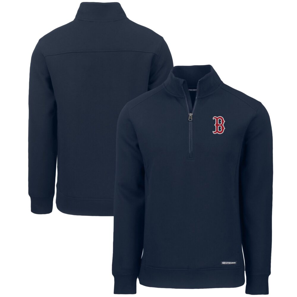 Men's Boston Red Sox  Cutter & Buck Navy Roam Eco Recycled Quarter-Zip Pullover