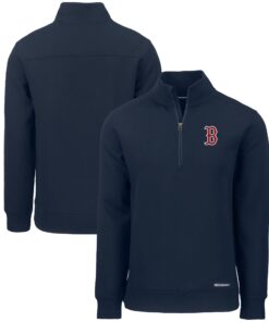 Men's Boston Red Sox  Cutter & Buck Navy Roam Eco Recycled Quarter-Zip Pullover