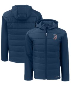 Men's Boston Red Sox  Cutter & Buck Navy Stars & Stripes Big & Tall Evoke Hybrid Eco Softshell Recycled Full-Zip Hoodie Jacket