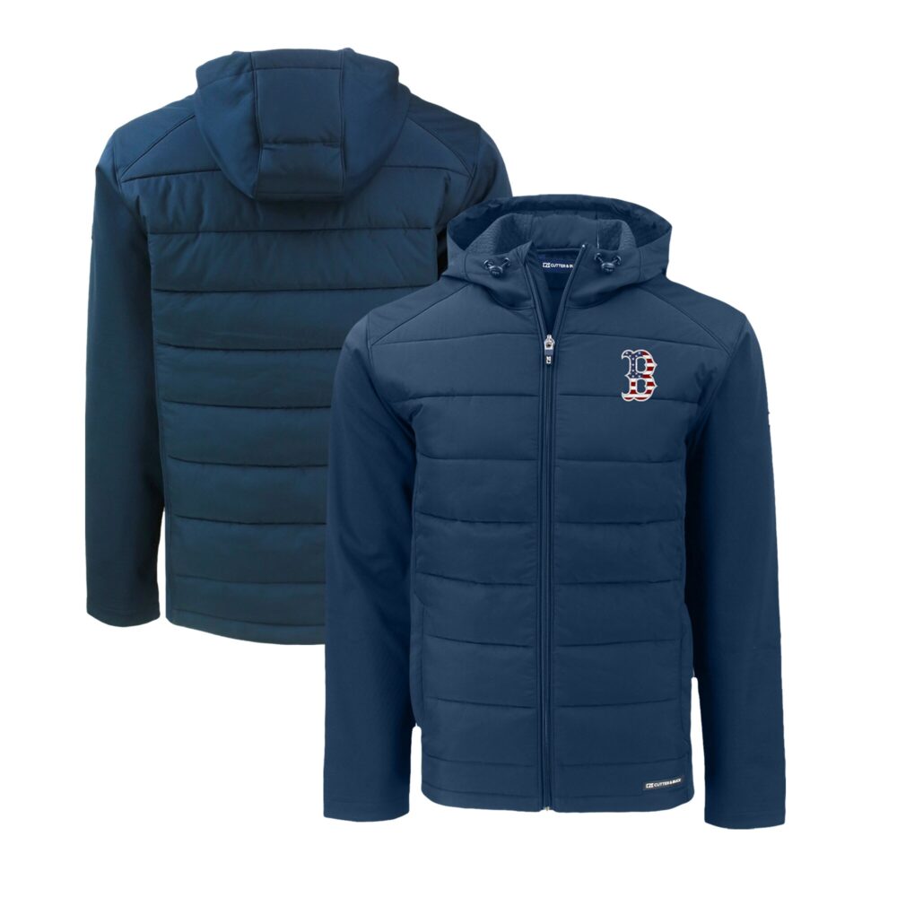 Men's Boston Red Sox  Cutter & Buck Navy Stars & Stripes Evoke Hybrid Eco Softshell Recycled Full-Zip Hoodie Jacket