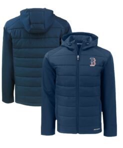 Men's Boston Red Sox  Cutter & Buck Navy Stars & Stripes Evoke Hybrid Eco Softshell Recycled Full-Zip Hoodie Jacket