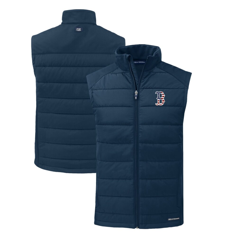 Men's Boston Red Sox  Cutter & Buck Navy Stars & Stripes Evoke Hybrid Eco Softshell Recycled Full-Zip Vest