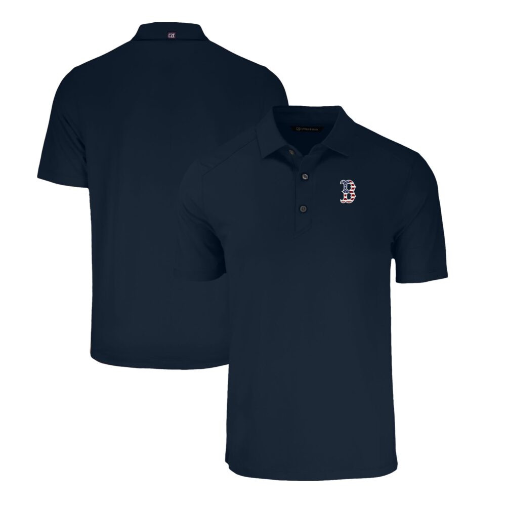 Men's Boston Red Sox  Cutter & Buck Navy Stars & Stripes Forge Eco Stretch Recycled Polo