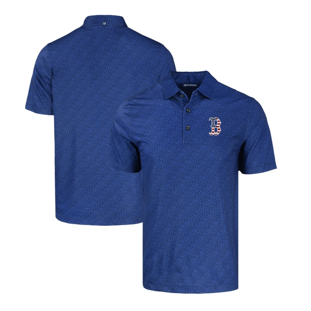 Men's Boston Red Sox  Cutter & Buck Navy Stars & Stripes Pike Eco Pebble Print Stretch Recycled Polo
