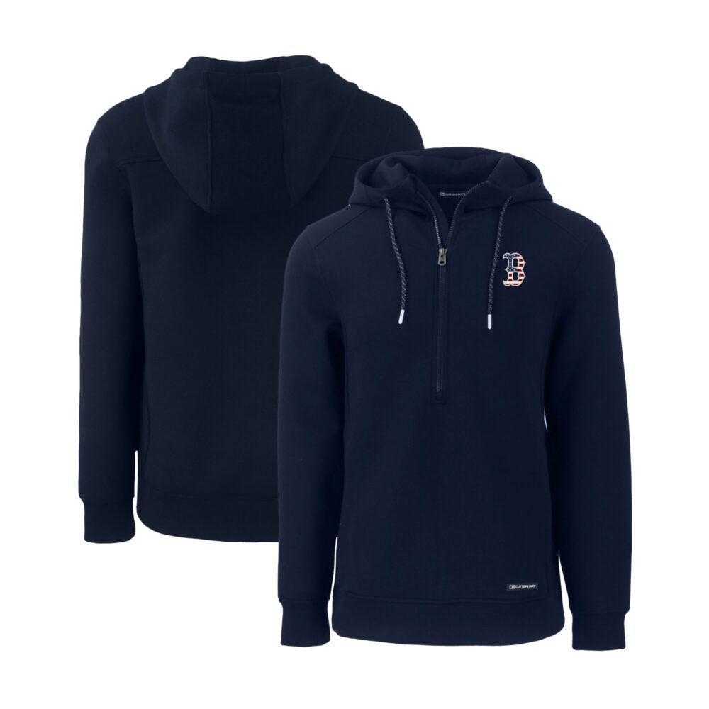 Men's Boston Red Sox Cutter & Buck Navy Stars & Stripes Roam Eco Half-Zip Recycled Pullover Hoodie