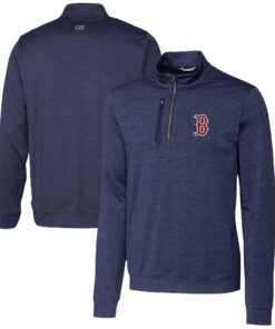 Men's Boston Red Sox  Cutter & Buck Navy Stealth Heathered Quarter-Zip Pullover Top