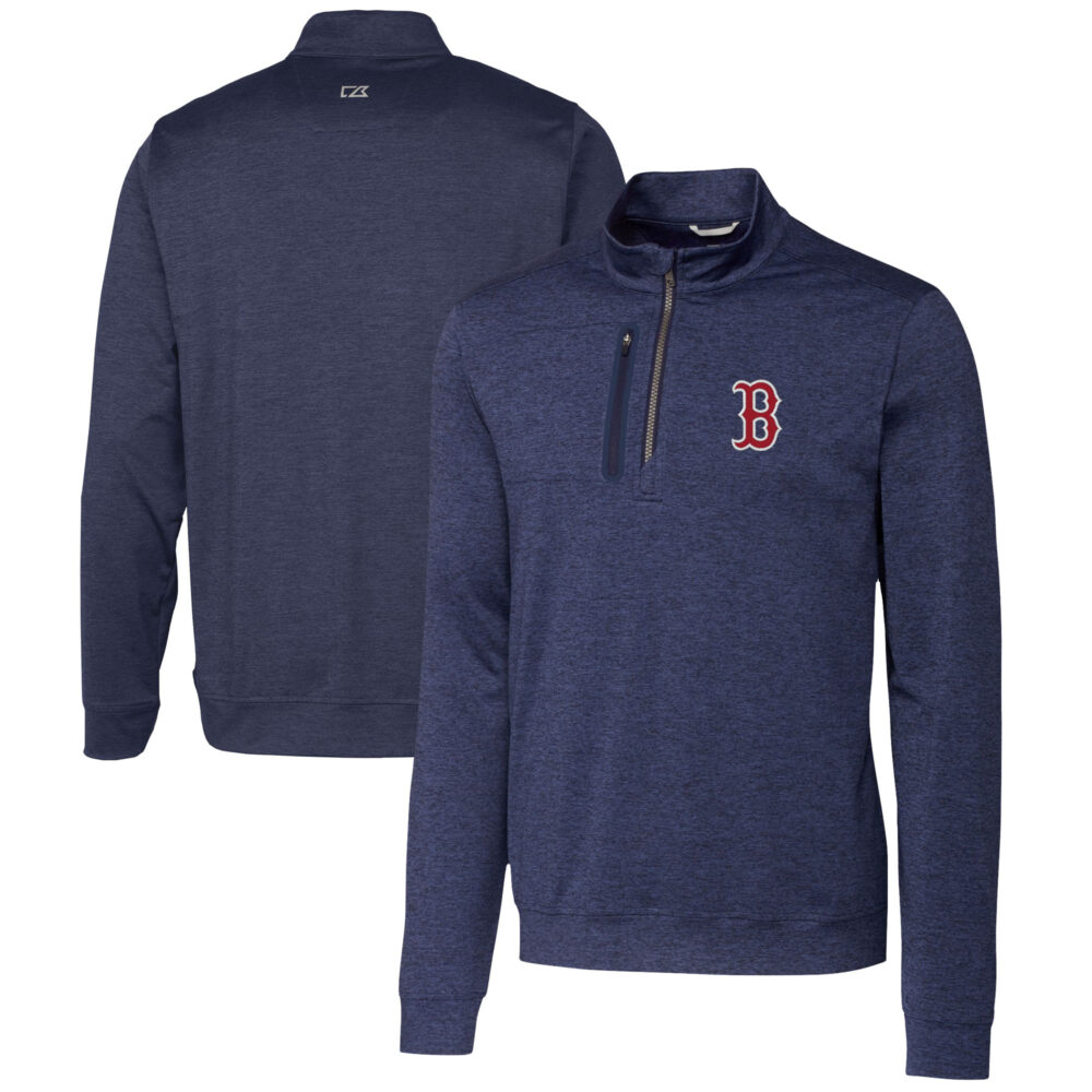 Men's Boston Red Sox  Cutter & Buck Navy Stealth Heathered Quarter-Zip Pullover Top