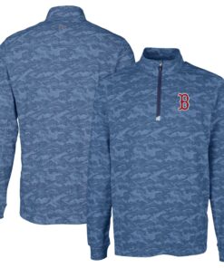 Men's Boston Red Sox Cutter & Buck Navy Traverse Camo Print Stretch Quarter-Zip Pullover Top